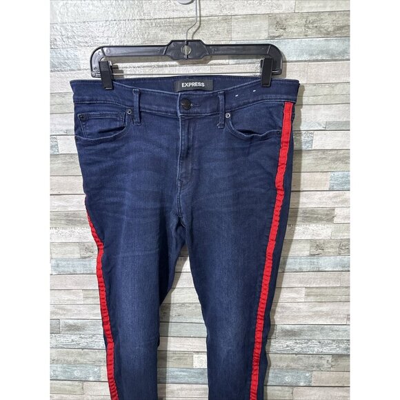 Women’s Express Denim Jeans Dark Wash Mid Rise Legging Stretch Size 12R - Picture 7 of 16